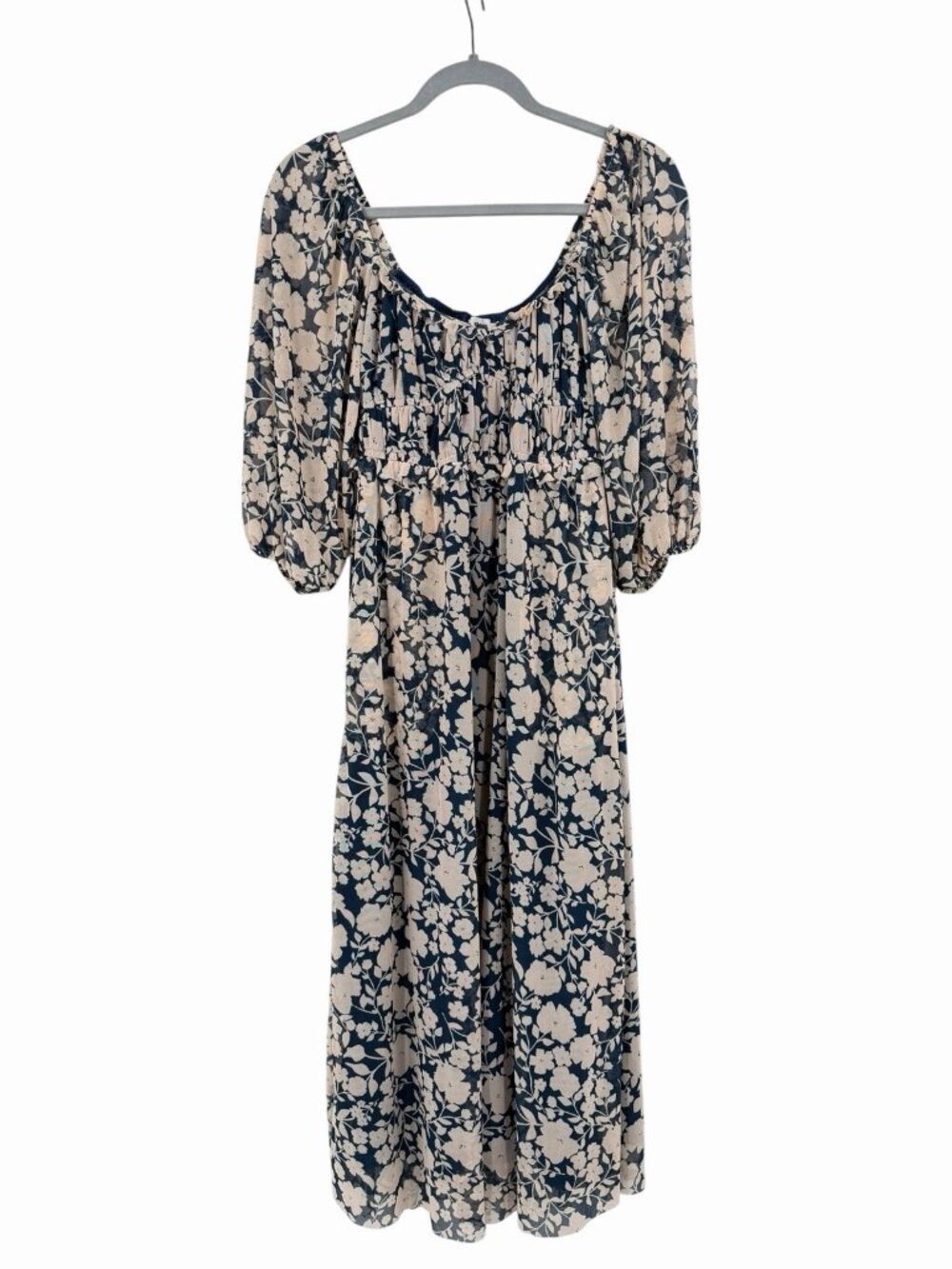 DRA LOS ANGELES Women's Navy Ivory Floral Mesh Square Neck Flowy Dres NWT XS